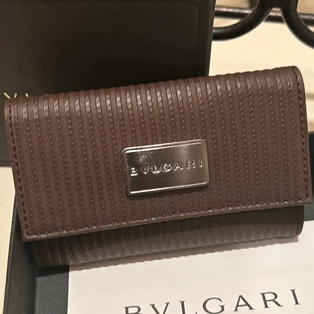 Bvlgari Millerige 6 Keyholder Brown Coated Heritage Canvas Leather New